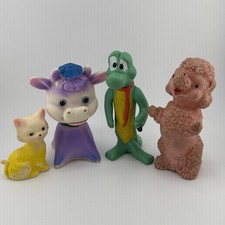 VTG 1960s Pink Poodle Squeaky Toy Rubber Puppy Kitten Cow Gator working Lot 4