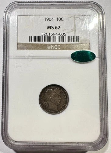 1904 Barber Dime Silver Liberty Head NGC MS-62 CAC Sticker Approved Original
