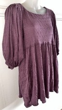 Free People Beach Get Obsessed Puff Sleeve Baby Doll Dress Pockets Plum XS EUC!