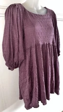 Free People Beach Get Obsessed Puff Sleeve Baby Doll Dress Pockets Plum XS EUC!