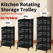 Kitchen Rotating Storage Trolley Cart Utility Vegetable Fruit Mobile Shelf Rack