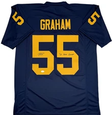 Mason Graham Autographed & Inscribed Michigan Navy Custom Football Jersey JSA Co