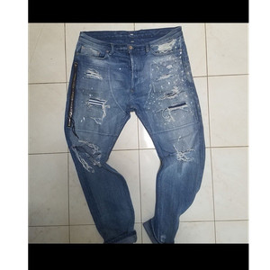 MR.COMPLETELY ミスタコンプリートリー アメリカ製 EMIRATES DISTRESSED クラッシュ加工デニムパンツ 28 インディゴ デストロイ ジップデザイン ボトムス【中古】【MR.COMPLETELY】 MR.COMPLETELY ミスタコンプリートリー アメリカ製 EMIRATES