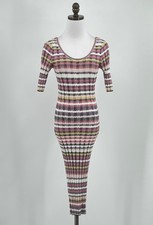 Rebecca Minkoff Colorful Chevron Striped Scoop Neck Midi Bodycon Dress Sz M