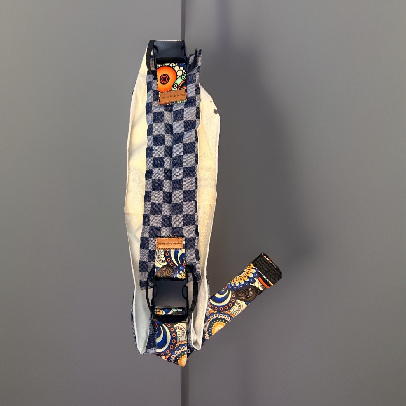 Adjustable Buckle Baby Sling Carrier Blue Checkered Cotton f