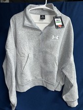Women's Under Armour Overside Icon Fleece Half Zip Pullover Gray Size Large