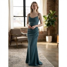 House of CB London Teal Cowl Neck Ruched Maxi Dress Size S Gown Formal Evening