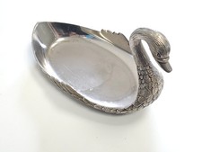 Grand vide poche ancien en forme de cygne, argenterie vintage