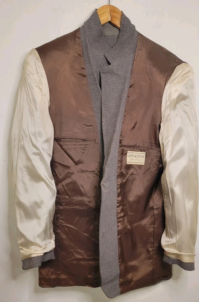 Traje de acción vintage Levi’s para hombre 40R 30x29 chaqueta pantalones marrón azul cuadros Foto 4 de 4