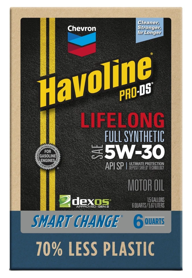 Paquete de 2 aceites de motor totalmente sintéticos Chevron Havoline de por vida 5W-30, 6 cuartos de galón Foto 4 de 4