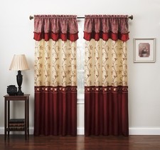 Fancy Collection Embroidery Curtain Set 2 55"W x 84"L Pack of 2 , Burgundy