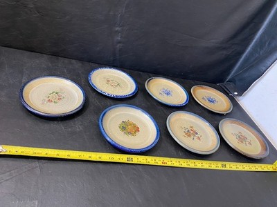 Monroe Salt Works Pottery 7.5'' plates lot of 7 floral fruit etc.