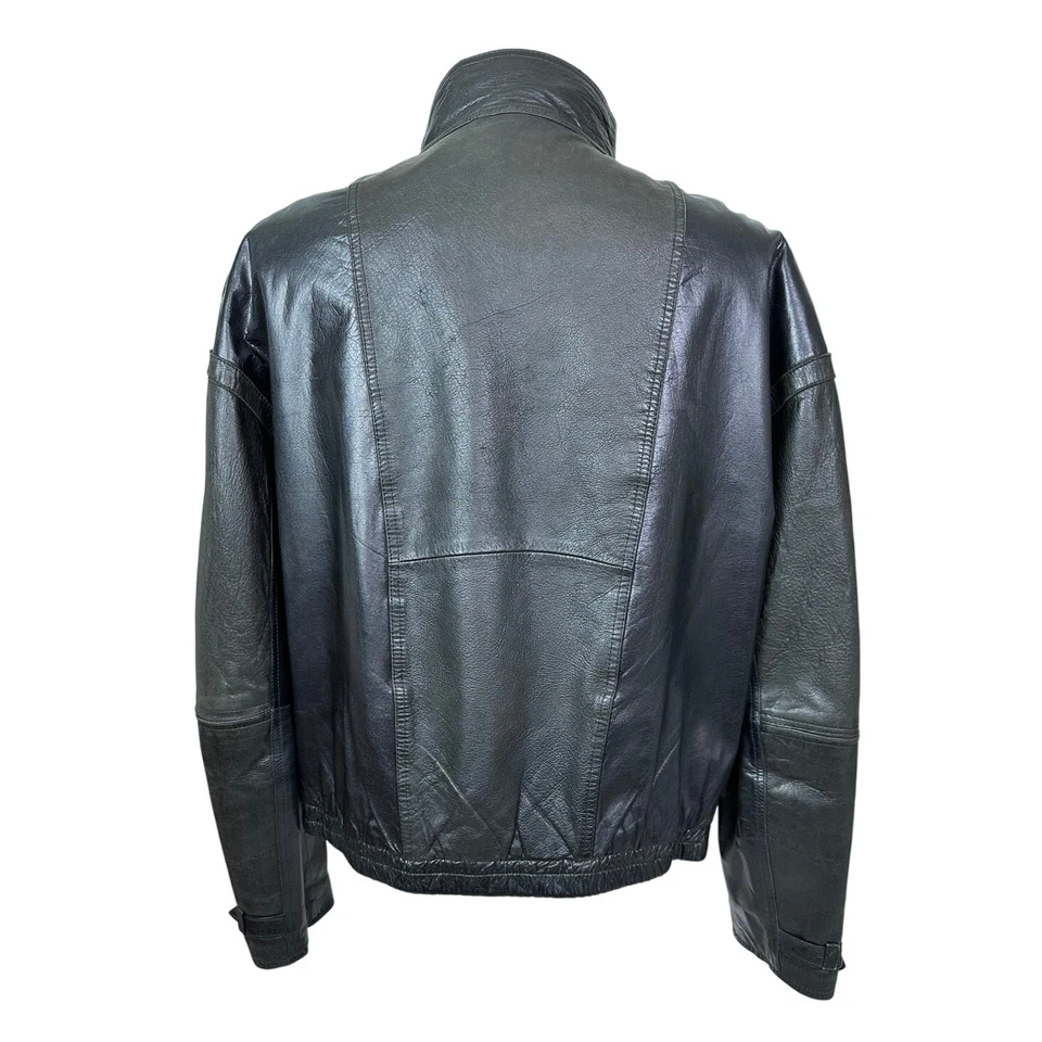 Винтажный Berman's мужской черный натуральной кожи Bomber мотоциклиста пальто куртка размер 48 - Изображение 2 из 4
