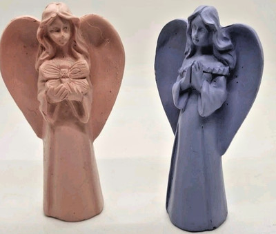 Angel figurines set of 2 praying Angels Pink, Purple Praying Angela Vintage 