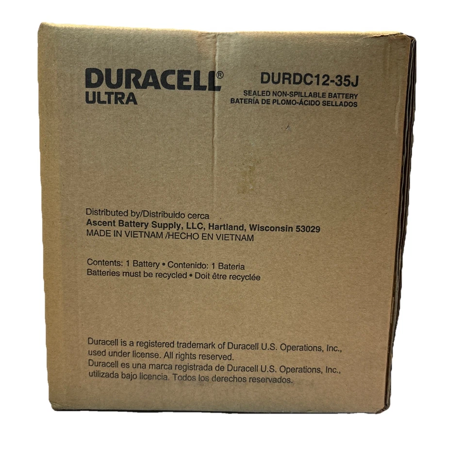 Batería Duracell Ultra 12V 35Ah DURA12-35C Batería No Derramable “NUEVA SELLADA” Foto 2 de 2