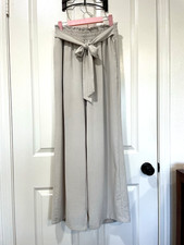 C69 Women  s  L  BEIGE/ KHAKI Wide Leg Pants Belt Pockets Elastic Waist Casual