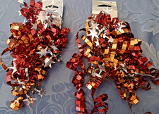 ZESTAW DWÓCH ŁADNYCH, KRĘCONYCH WSTĄŻEK NA PREZENTY, POMARAŃCZOWY, ZŁOTY, SREBRNY, NOWY Z METKAMI