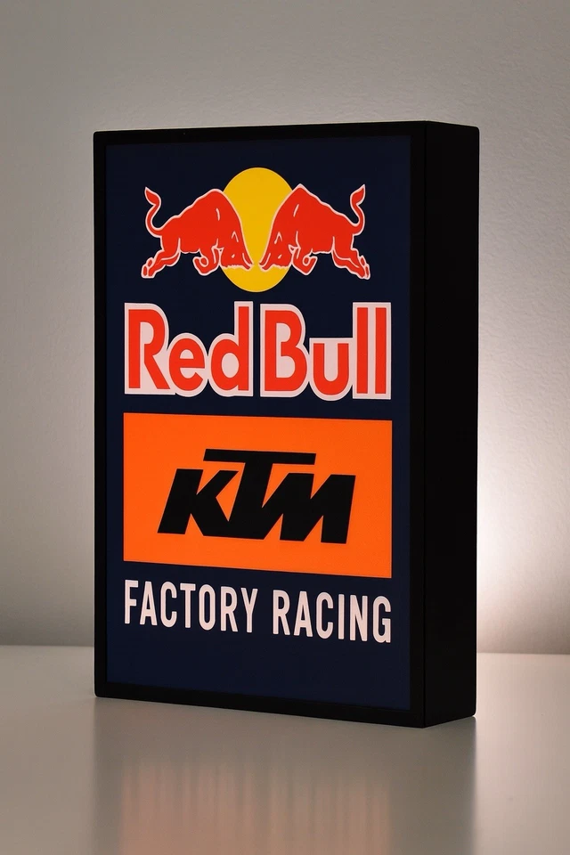 Red Bull KTM Factory Racing LED Light Box Sign Motocross Garage Decor 5x8