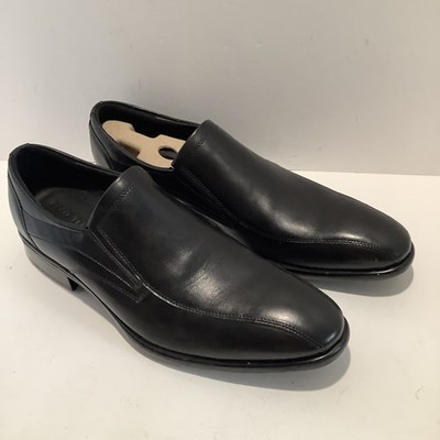 ECCO Tray Tech Mens Black Leather Slip On Bike Toe Dress Shoes Sz 13M, New
