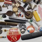 Vintage Estate Junk Drawer Lot Elvis pins Cross pen Mickey Watch 1913 RI Medal — photo 7