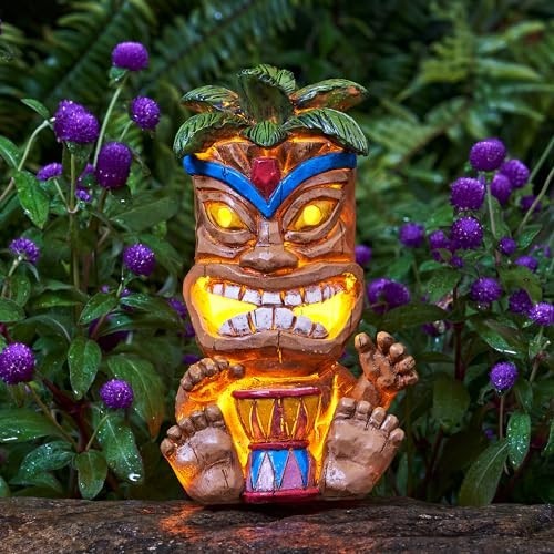 Outdoor Tiki Statue with Solar Light - Waterproof Garden Decor