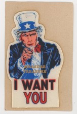 C.1960 UNCLE SAM POINTING, I WANT YOU, PATRIOTIC, UNUSED 3D STICKER F46