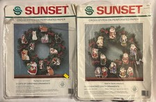 SUNSET CROSS STITCH 12 Cats of Christmas & Old Fashioned Santa Ornaments NIOP