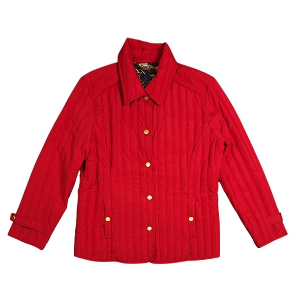 Tabi rote Steppjacke mit goldenen Knöpfen & Barockmusterfutter Damen Small