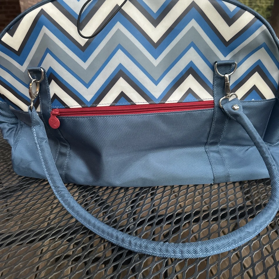 2 красные курицы курятник сумка для переноски подгузников, синий шеврон маленький пеленальный коврик - Изображение 4 из 4