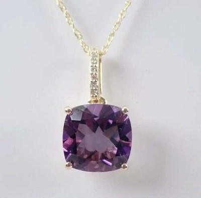 2Ct Cushion Cut Lab-Created Amethyst Women's Pendant 14K Yellow Gold Plated