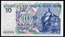 SWEDEN - 10 KRONOR 1968 UNC P 56a