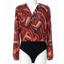 Story On Abstract Wrap Bodysuit Red Black Career Night Out Sz L Artsy Abstract