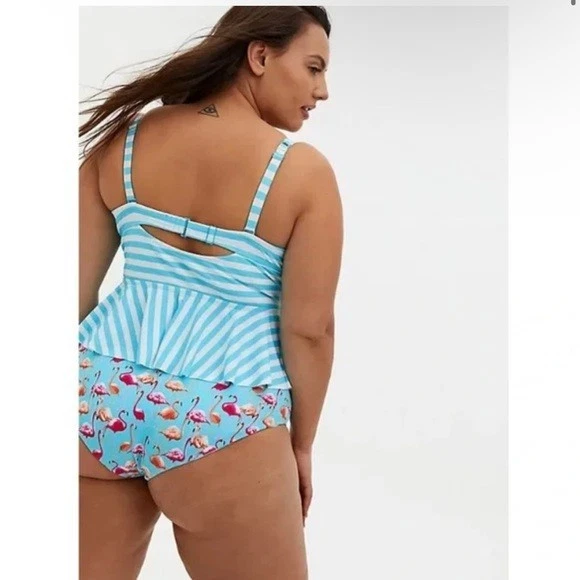 Tankini de natación a rayas azul y blanco tórrido, talla 1-D/DD, para mujer Plus Foto 3 de 4