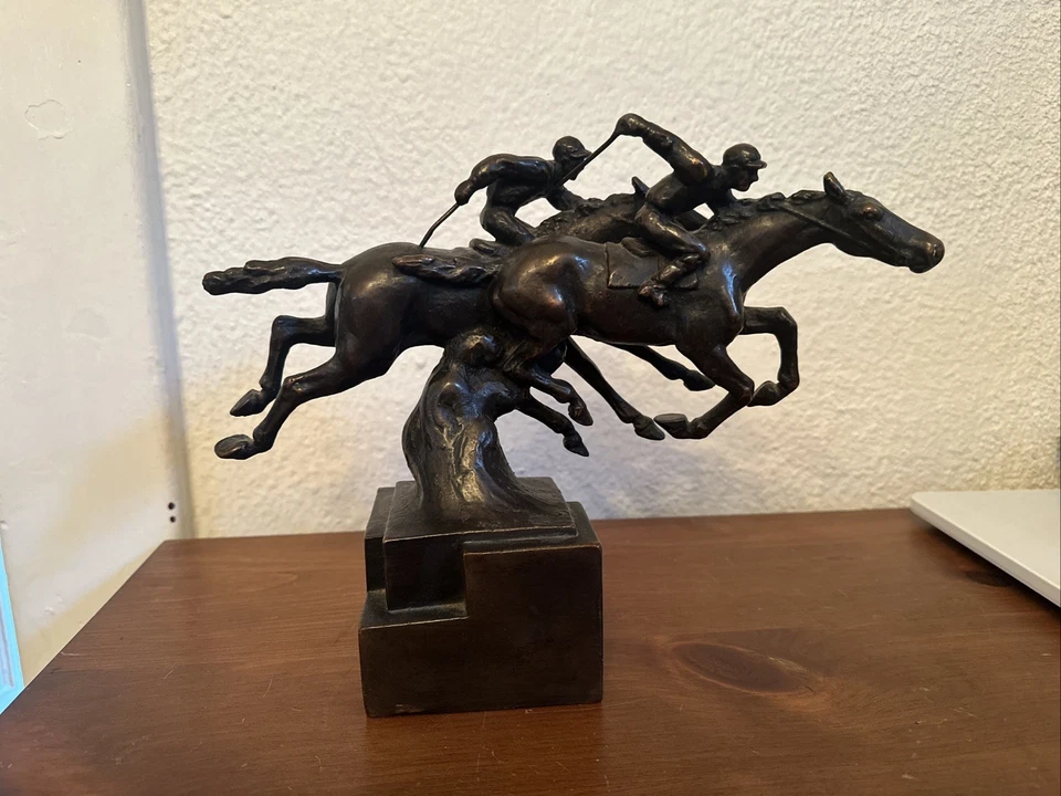 Paul Herzel Vintage Bronze Horse Race Sculpture/Bookend Signed...1930's era - Image 2 of 4