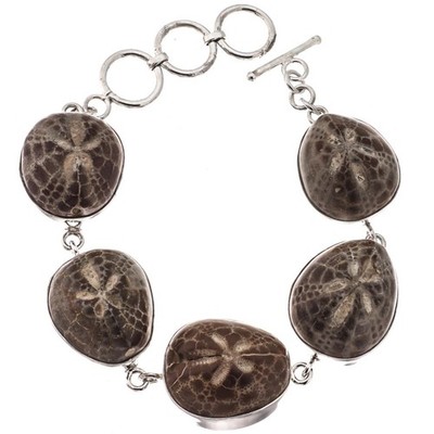 925 Silber Madagaskar Fossil Sand Dollar Sterling verstellbares Armband, 6,5-7,5''