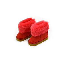 Red Fur Trim Boots 5 2.5 cm Fits BJD Dolls