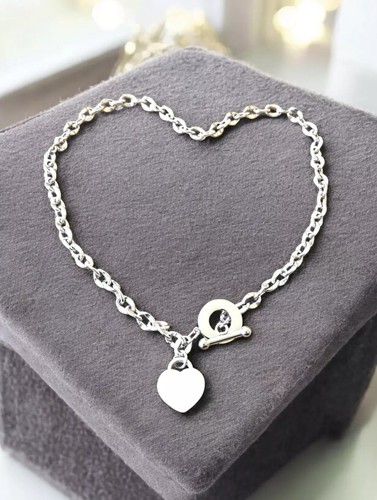 Personalised Silver Heart Charm Toggle Necklace, Heart Pendant Toggle Necklace - Picture 4 of 15