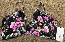 Shade  Shore Black/Multi-Color Floral Bikini Top. Size: S 4-6 . NEW 