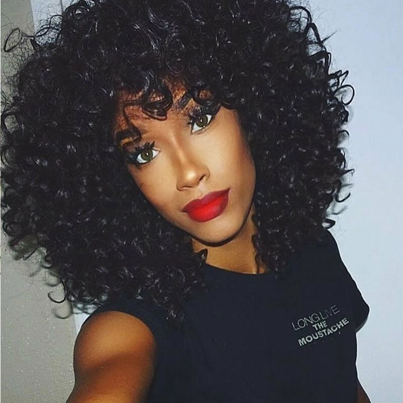 Loose Curly Afro Wigs with Bangs Full Wigs Fashion Curly Wigs for Women Party