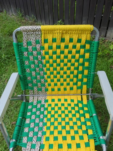 Vintage Folding Lawn Chair Hand Woven Macrame Sunbeam Aluminum - Picture 9 of 9