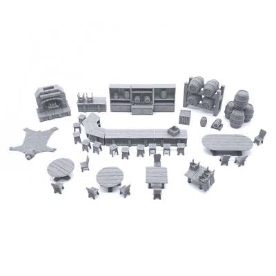 Tavern Bar Furniture Set by EC3D, 3D Printed Tabletop RPG Scenery Terrain 28mm