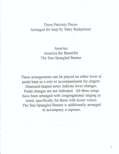 Three Patriotic Pieces Songbook Harp 1999 Mary Radspinner America the Beautiful - Picture 3 of 7