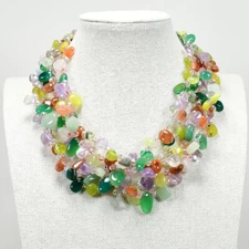 5 Strands Natural Mix Gems Stone Crystal Agate Jasper Torsade Necklace Handmade