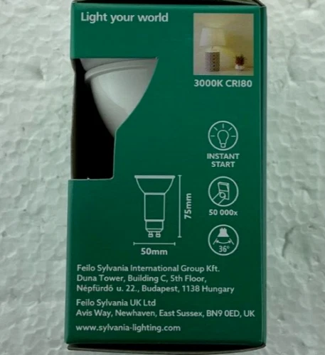 6 x 4.2W GU10 Long Neck LED bulb SYLVANIA 75mm x 50mm replaces 11w cfl type  - Image 3 of 4