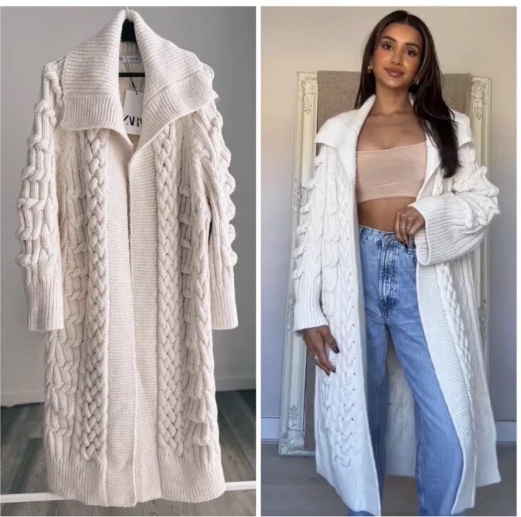 ALTRA ZARA CAPPOTTO MAGLIA TESTURIZZATA RISVOLTO COLLETTO ECRÙ NUOVO FW24 TAGLIA M REF. 3859 118