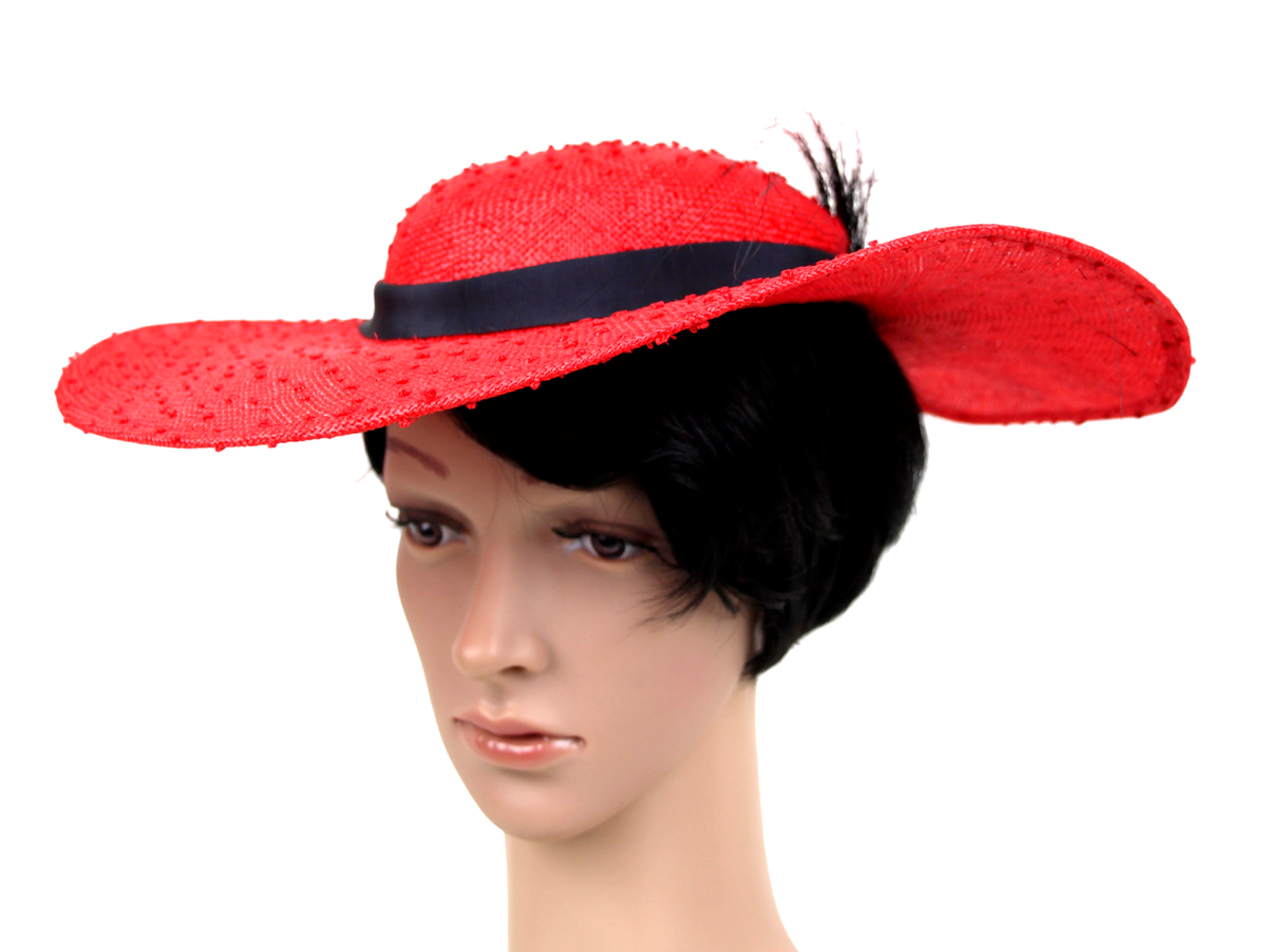 Sonni San Francisco Black Straw Ladies Hat Sonni San Francisco Red Woven Straw Wide Brim Black Belt  main image 4