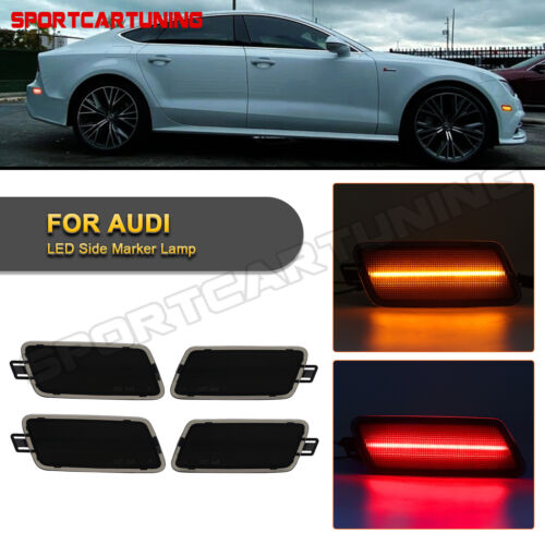 Smoked Front & Rear LED Side Marker Lights For 2012-2018 Audi A7 S7 RS7 Quattro - Picture 1 of 10