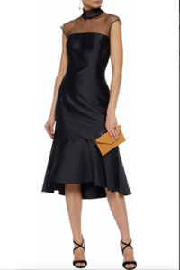 satin black midi dress