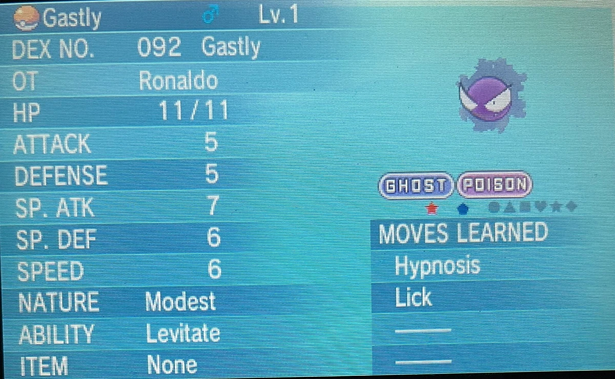 6 Perfect IVS Shiny Gastly [Pokemon X/Y or Omega Ruby/Sapphire] | eBay