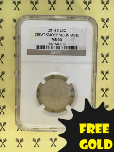 2014-S Great Smoky Mountains ATB Quarter NGC MS66 with FREE GOLDBACK*